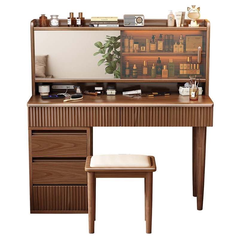 Wood Makeup Vanity Table with Glass Display Cabinet