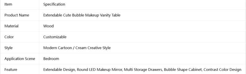 Extendable Cute Bubble Makeup Vanity Table