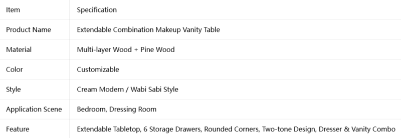 Extendable Combination Makeup Vanity Table