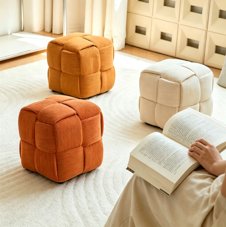 Woven Cube Ottoman Stool
