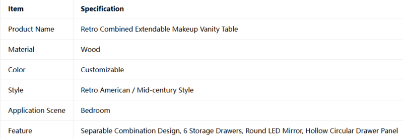 Retro Combined Extendable Makeup Vanity Table