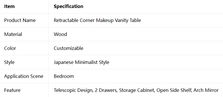 Retractable Corner Makeup Vanity Table
