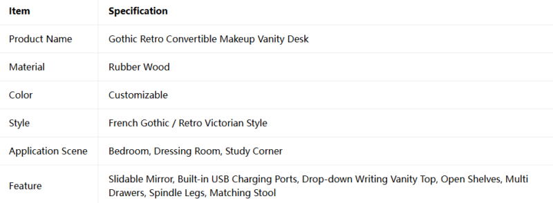 Gothic Retro Vanity Desk with Slidable Mirror