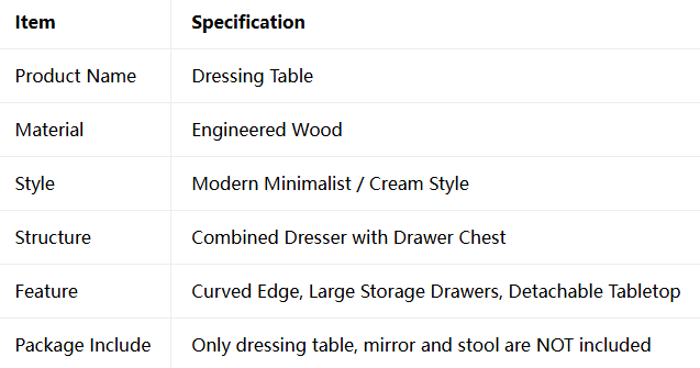 Drawer Chest Curved Bedroom Makeup Desk