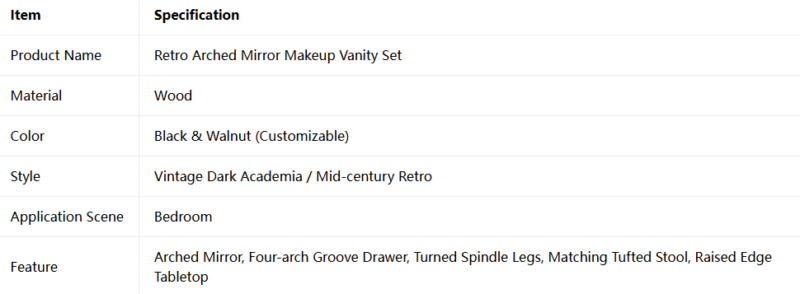 Retro Arched Mirror Makeup Vanity Set