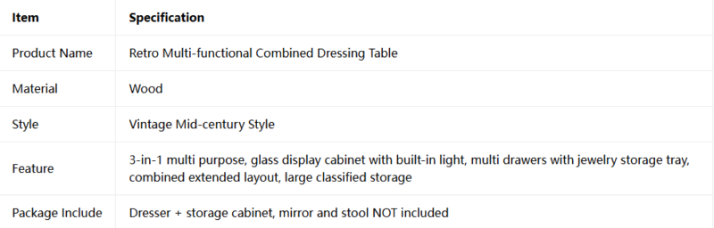Retro Multi-functional Combined Dressing Table
