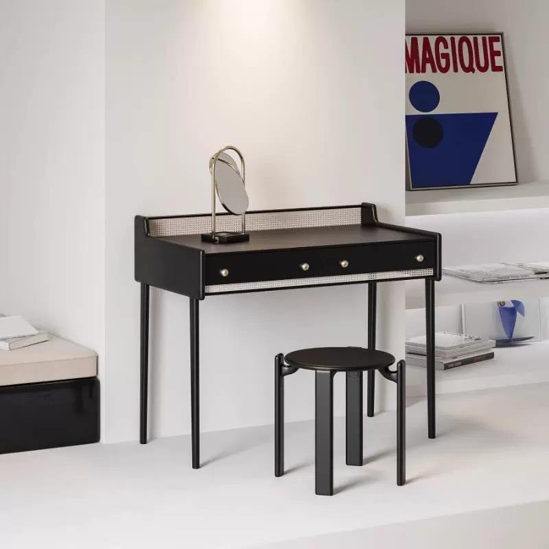 Modern Black Rattan Dressing Table - Bedroom furniture - QONKA HOME