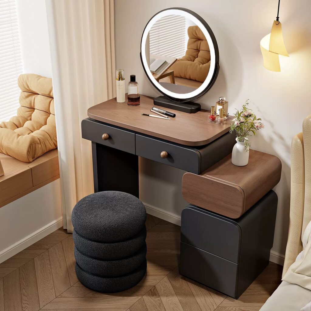 Modern Combined Vanity Table with Side Cabinet - Bedroom furniture - QONKA HOME