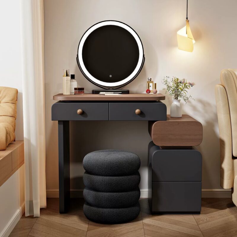 Modern Combined Vanity Table with Side Cabinet