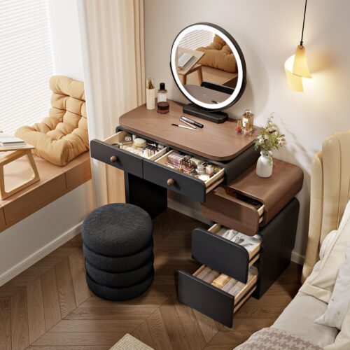 Modern Combined Vanity Table with Side Cabinet - Bedroom furniture - QONKA HOME