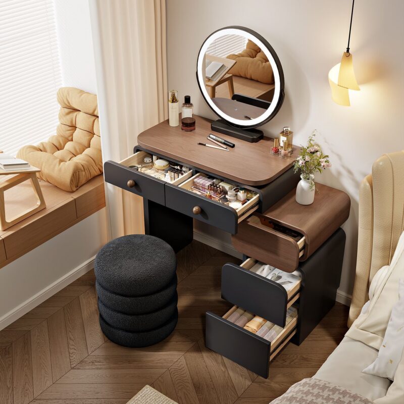 Modern Combined Vanity Table with Side Cabinet