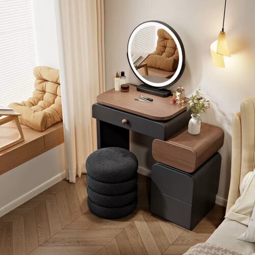Modern Combined Vanity Table with Side Cabinet - Bedroom furniture - QONKA HOME