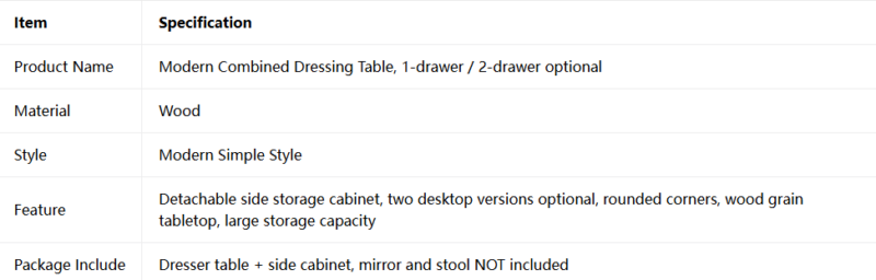 Modern Combined Vanity Table with Side Cabinet