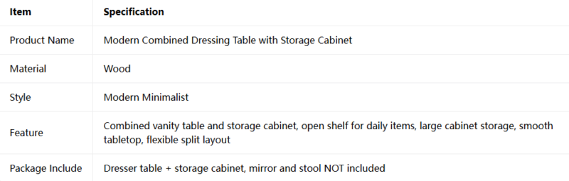 Modern Combined Dressing Table with Storage Cabinet