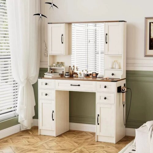Farmhouse Integrated Dressing Table with Cabinets - Bedroom furniture - QONKA HOME