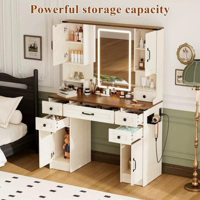 Farmhouse Integrated Dressing Table with Cabinets
