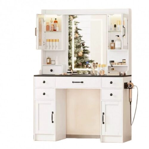 Farmhouse Integrated Dressing Table with Cabinets - Bedroom furniture - QONKA HOME