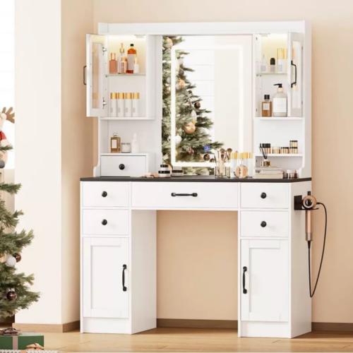 Farmhouse Integrated Dressing Table with Cabinets - Bedroom furniture - QONKA HOME