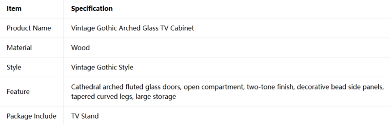 Vintage Gothic Arched Glass TV Cabinet