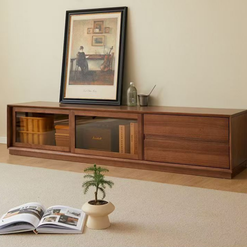 Minimalist Sliding Glass TV Stand - Living room furniture - QONKA HOME