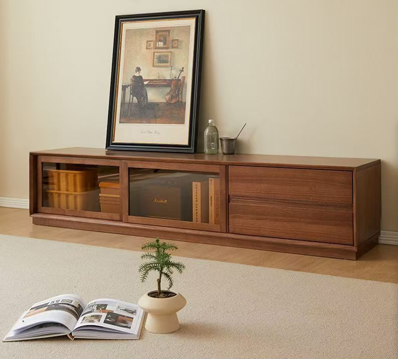 Minimalist Sliding Glass TV Stand