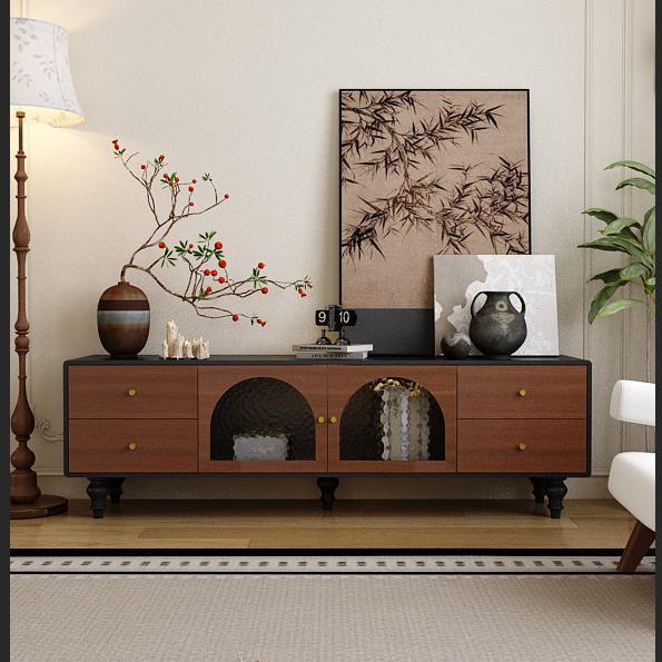 Vintage Wooden TV Stand with Ripple Glass - Living room furniture - QONKA HOME