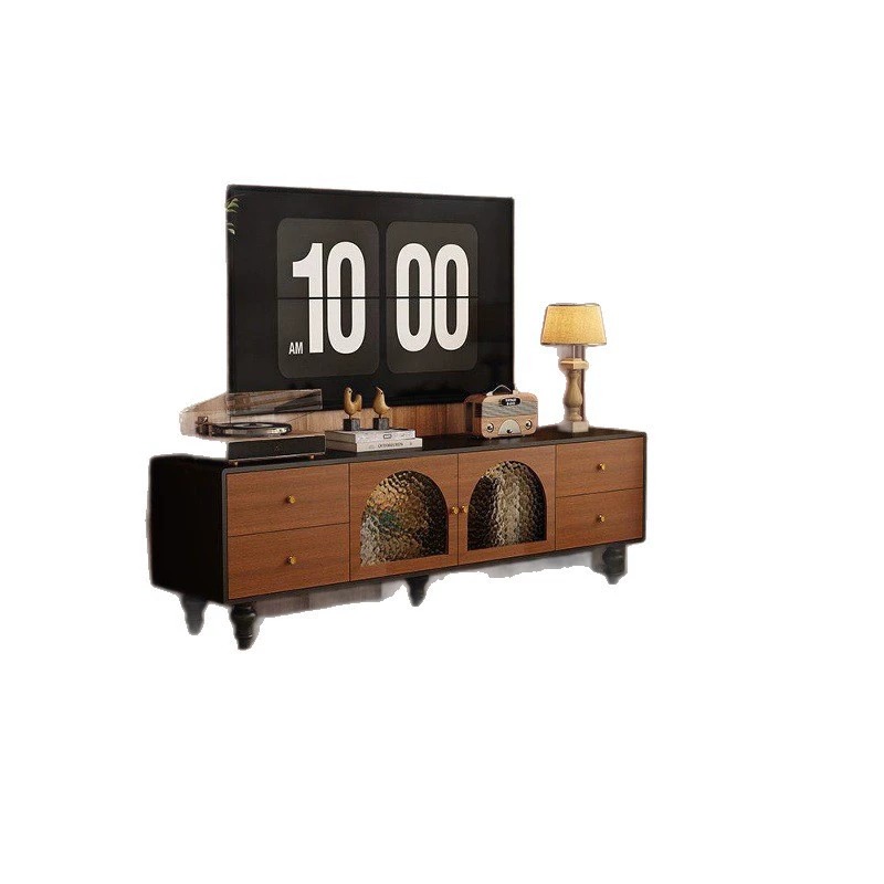 Vintage Wooden TV Stand with Ripple Glass