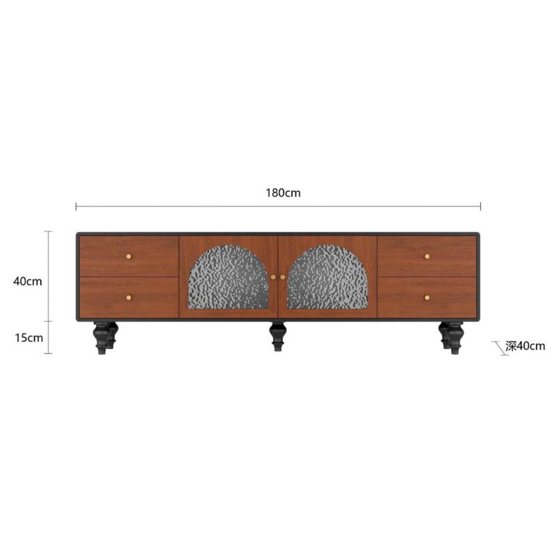 Vintage Wooden TV Stand with Ripple Glass