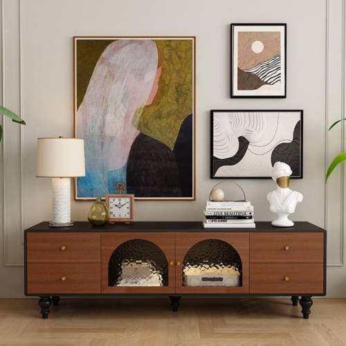 Vintage Wooden TV Stand with Ripple Glass - Living room furniture - QONKA HOME