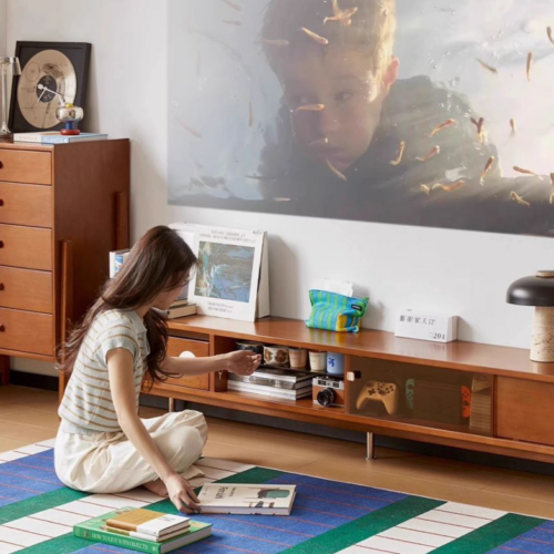 Retro Wooden TV Stand with Metal Legs - Living room furniture - QONKA HOME