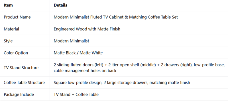 Modern minimalist TV cabinet with matching coffee table set.