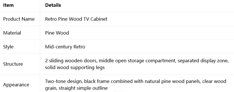 Retro pine wood TV cabinet with sliding doors and open storage.