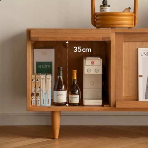 Wooden sideboard with open shelf and 35cm height measurement.