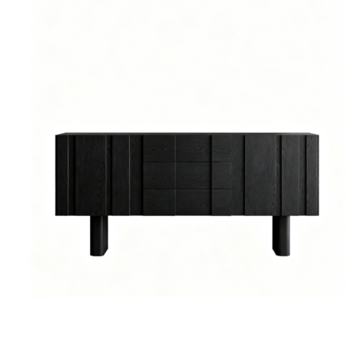 Black wooden sideboard with drawers and legs
