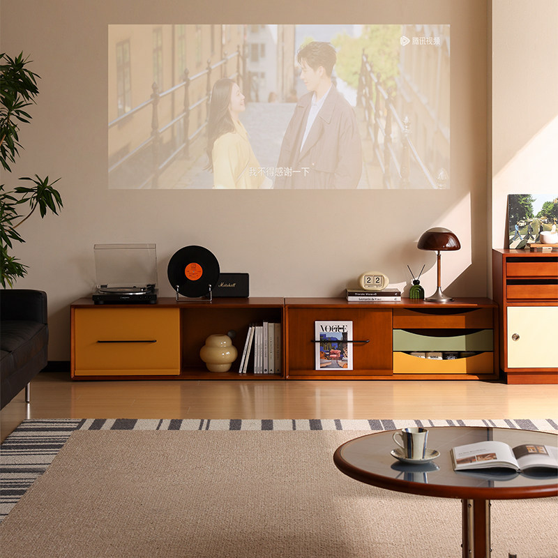QONKA Contrasting-Color Solid Wood TV Cabinet Set product photo