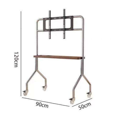 Portable TV stand with wheels and shelf, 120cm high.