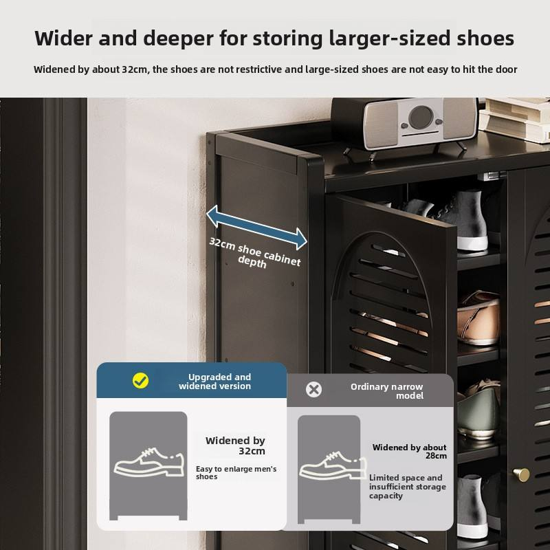 Black Bamboo & MDF Shoe Organizer Cabinet