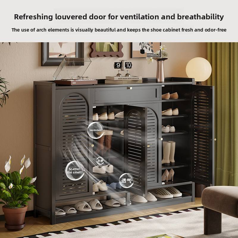 Black Bamboo & MDF Shoe Organizer Cabinet
