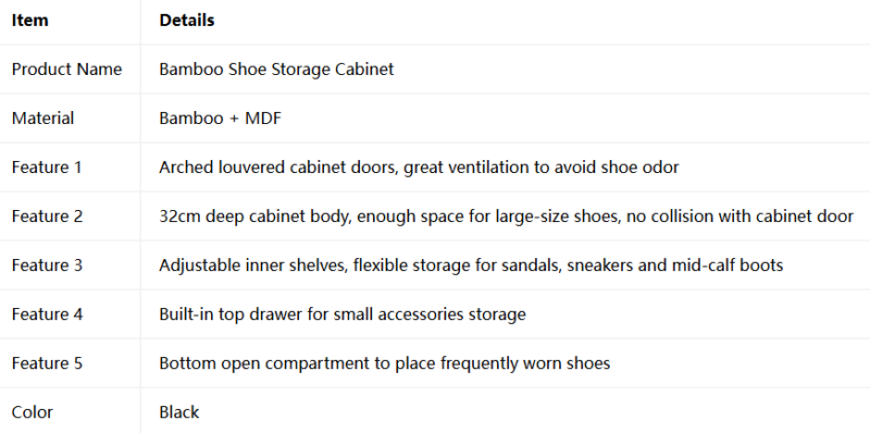 Black Bamboo & MDF Shoe Organizer Cabinet