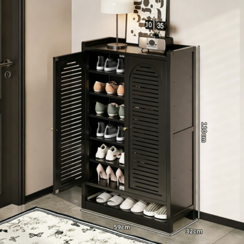 Black Bamboo & MDF Shoe Organizer Cabinet - Living room furniture - QONKA HOME