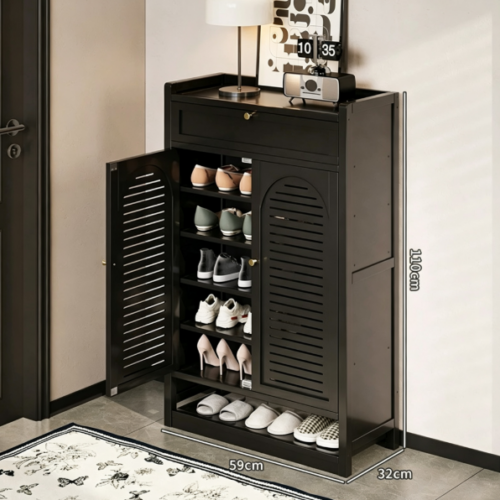 Black Bamboo & MDF Shoe Organizer Cabinet - Living room furniture - QONKA HOME