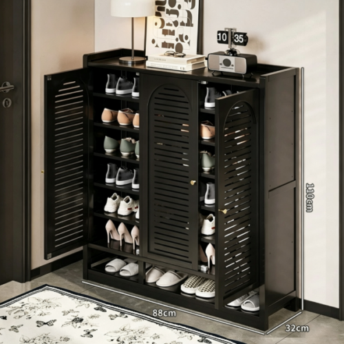 Black Bamboo & MDF Shoe Organizer Cabinet - Living room furniture - QONKA HOME