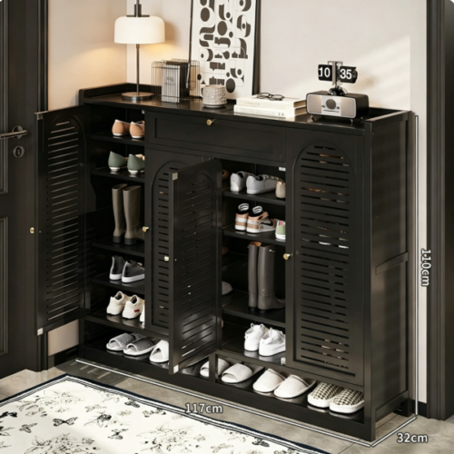 Black Bamboo & MDF Shoe Organizer Cabinet - Living room furniture - QONKA HOME