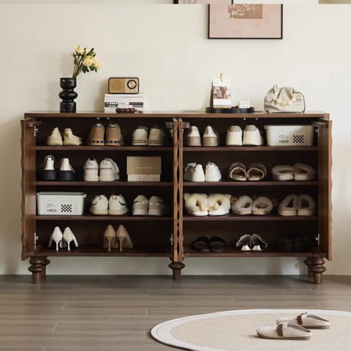 Vintage Freestanding Wooden Shoe Storage Cabinet - Living room furniture - QONKA HOME