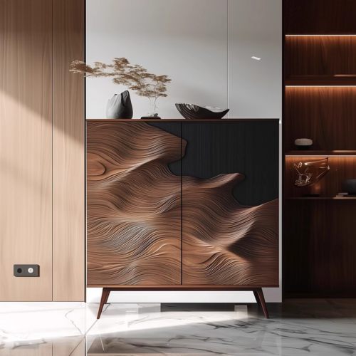 Wave Texture Wooden Sideboard Cabinet - Living room furniture - QONKA HOME