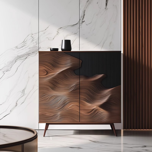 Wave Texture Wooden Sideboard Cabinet - Living room furniture - QONKA HOME