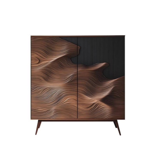 Wave Texture Wooden Sideboard Cabinet - Living room furniture - QONKA HOME