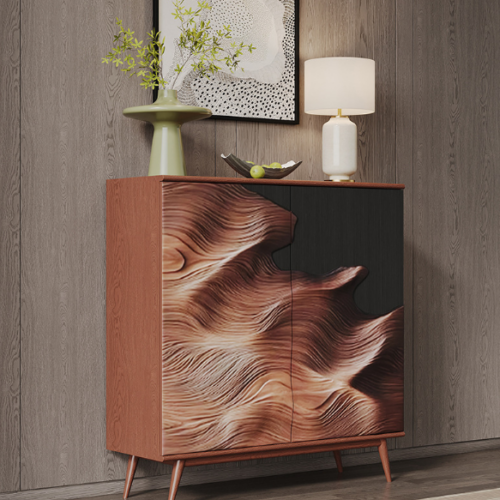Wave Texture Wooden Sideboard Cabinet - Living room furniture - QONKA HOME