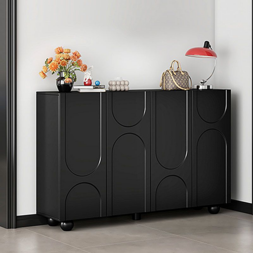 Black Arch Recessed Panel Sideboard Storage Cabinet - Living room furniture - QONKA HOME