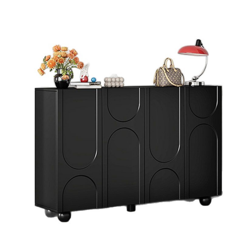 Black Arch Recessed Panel Sideboard Storage Cabinet - Living room furniture - QONKA HOME